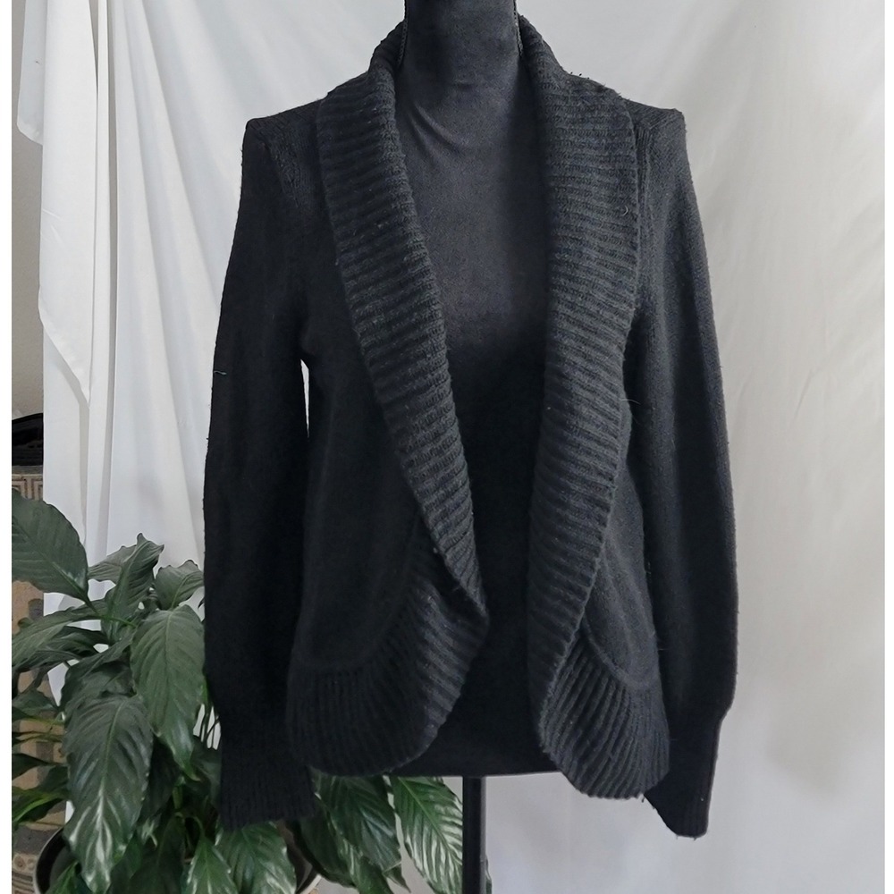Talbots Black Open Front Shawl Collar Ribbed Knit Cardigan Sweater Womens Large